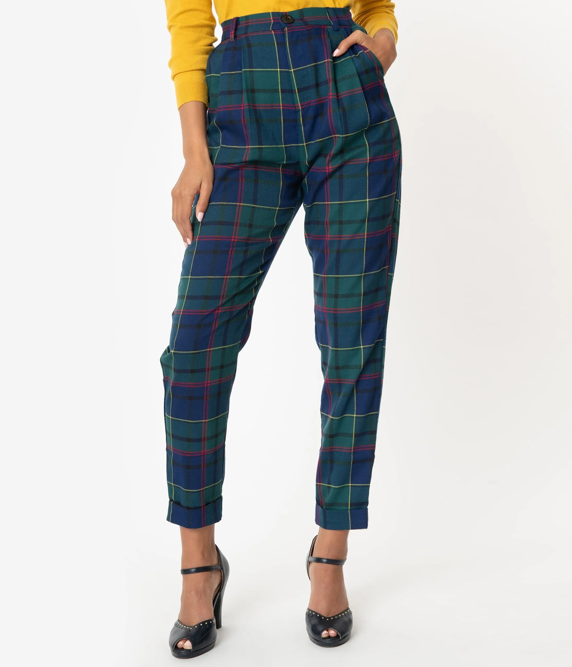 Bright & Beautiful Navy & Green Plaid Skye Scotty Cropped Pants