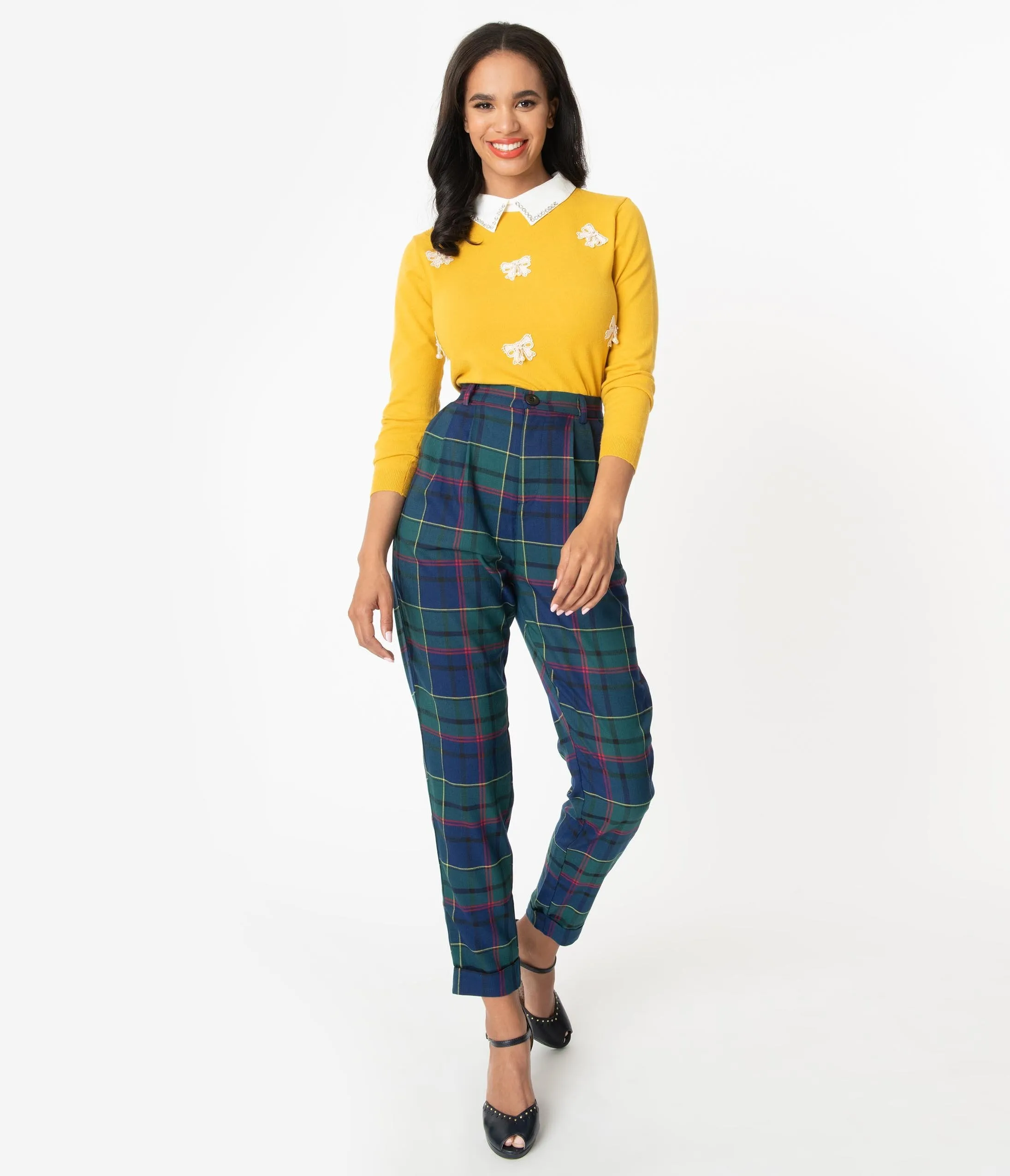 Bright & Beautiful Navy & Green Plaid Skye Scotty Cropped Pants
