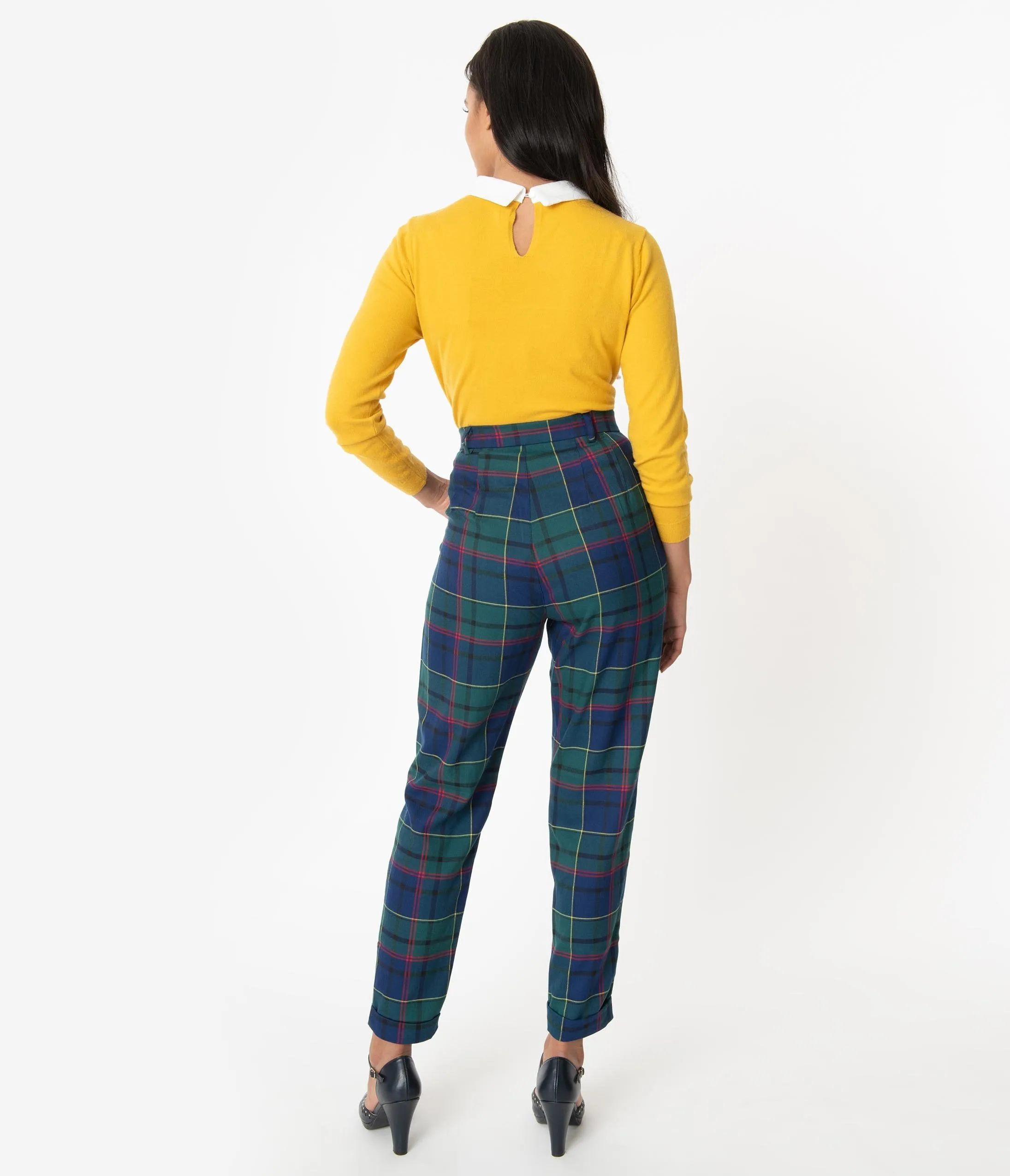 Bright & Beautiful Navy & Green Plaid Skye Scotty Cropped Pants