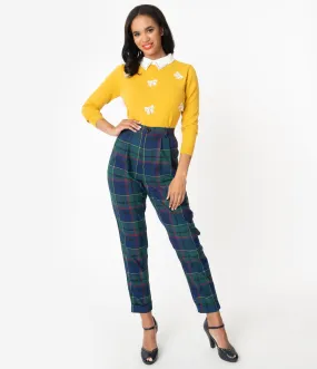 Bright & Beautiful Navy & Green Plaid Skye Scotty Cropped Pants