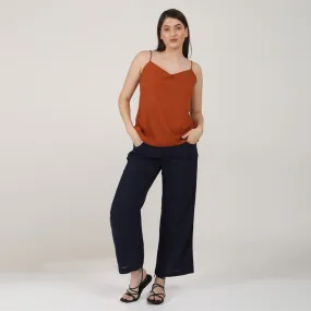 Cotton Linen Co Ord Set for Women | Rust & Navy | Slip Top & Pants