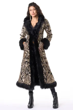 Deluxe Tamo Coat: Gold Phoenix Sequin   Black Faux Fur Trim