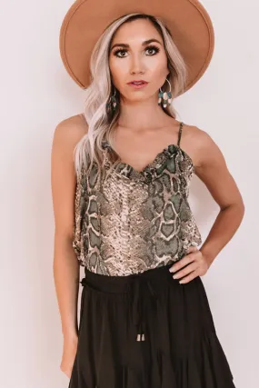 Notorious Flirt Snake Print Shift Tank in Taupe