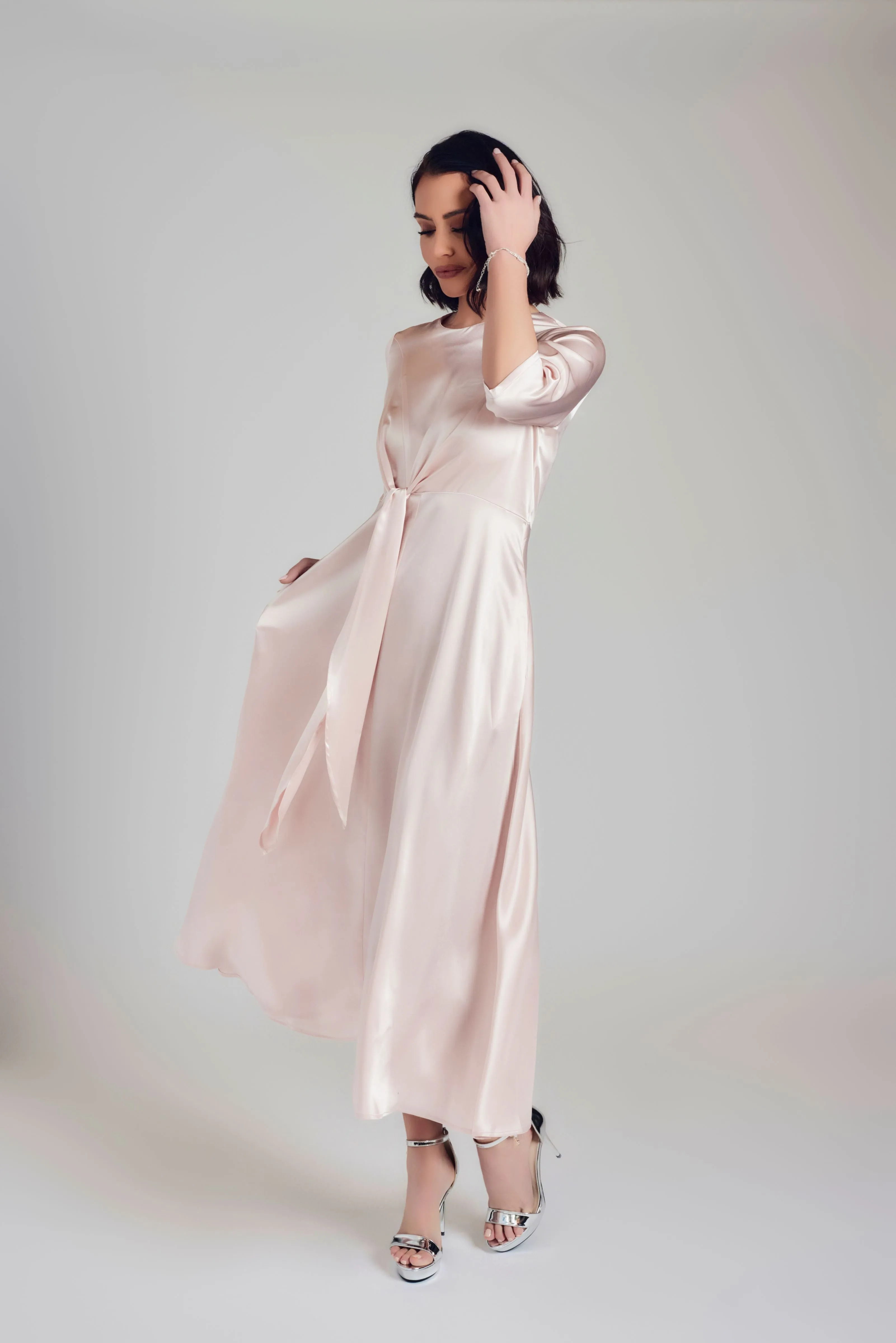 Satin Tie Front Maxi Dress