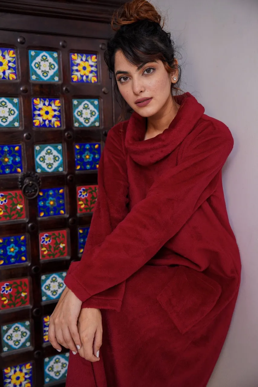 Super Soft Maroon High Neck Woollen Maxi