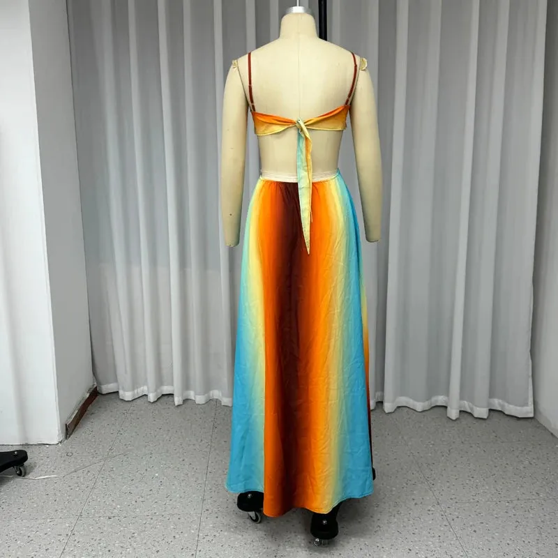 TAVIMART  -  Women's Maxi Dress Summer Elegant Sleeveless Halter Color Stitching Tie Backless Slim Beach Holiday Dresses Streetwear
